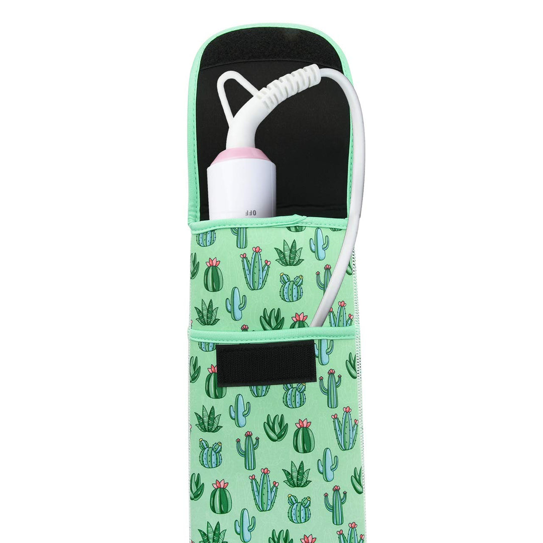 Bluecell Heat Resistant Neoprene Curling Iron Holder Cover Bag Flat Iron Curling Wand Travel Case Pouch 15 x 5 Inches (Green Cactus Pattern)