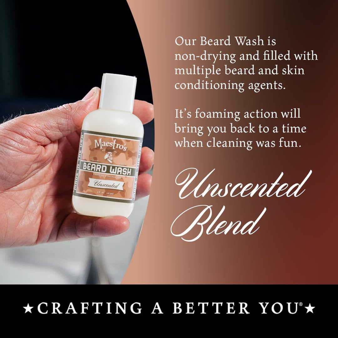 Maestro&#39;s Classic BEARD WASH | Deep Cleaning, Non-Drying, Fully Hydrating Gentle Cleanser For All Beard Types &amp; Lengths- Unscented, 8 Ounce