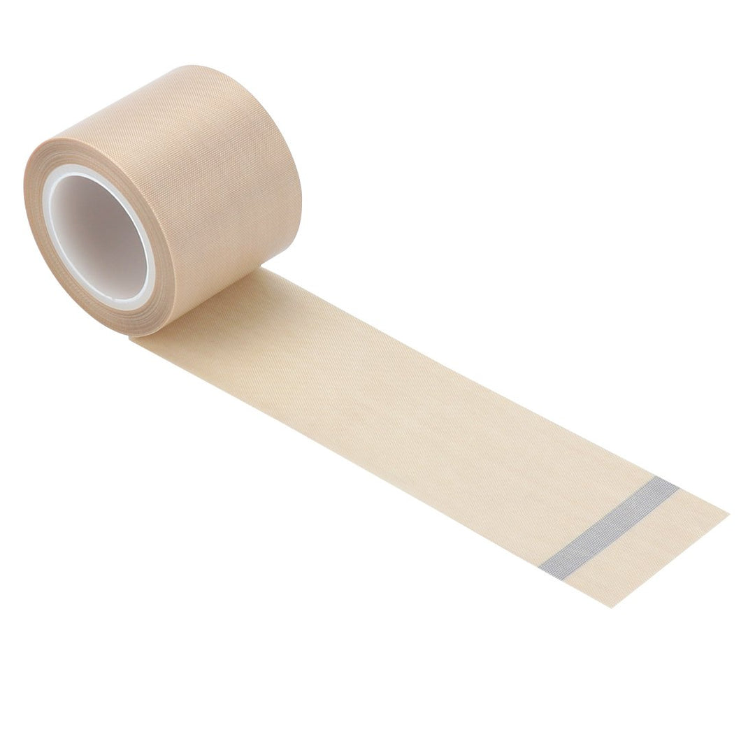 2 Width x 11 Yard Roll PTFE Coated Fiberglass High Temperature Tape with Silicone Adhesive Cloth, Release Surface on Heat sealers Beige