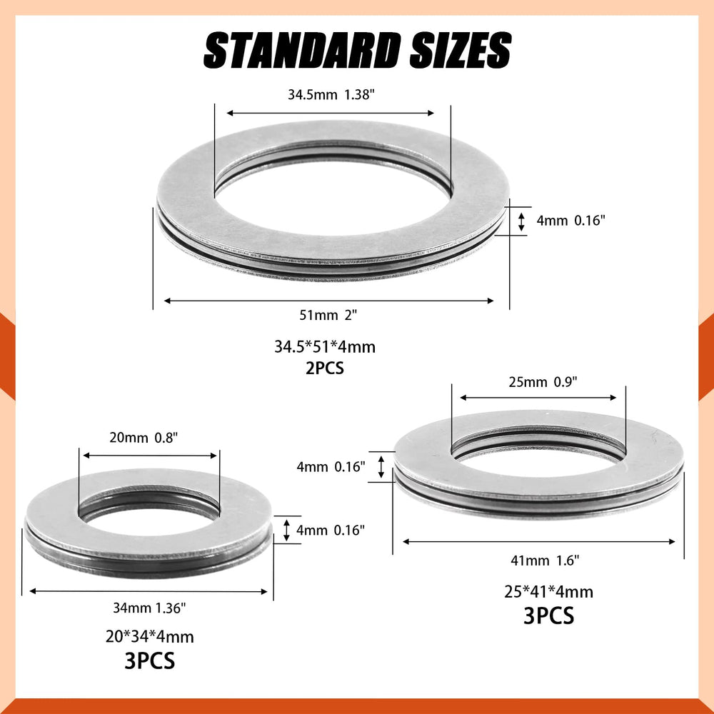 8pcs AXK2035 AXK2542 AXK3552 Thrust Needle Roller Bearings with Washers 20MM 25MM 35MM Bore 35MM 42MM 52MM OD 2MM Thick for Robots, Elevators, Rolling Mills
