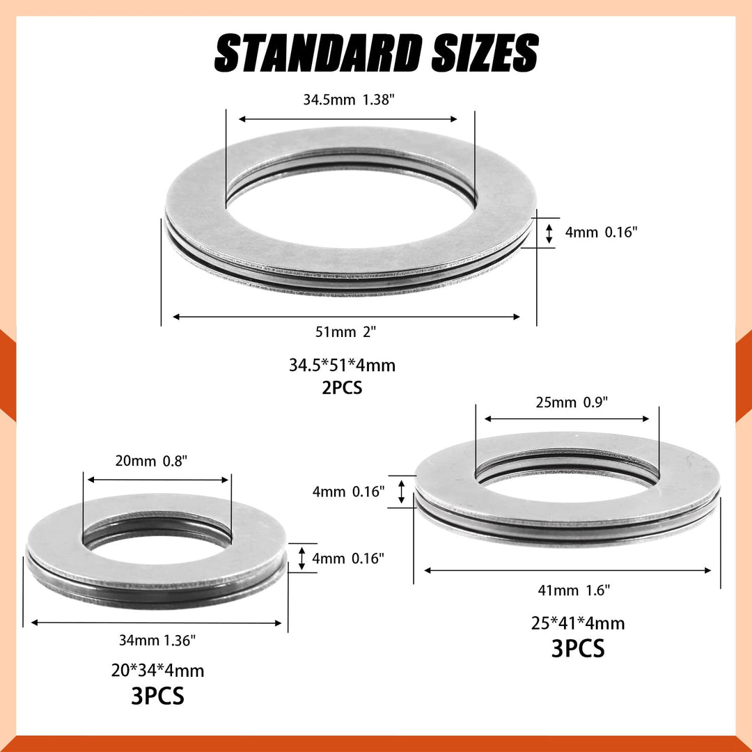 8pcs AXK2035 AXK2542 AXK3552 Thrust Needle Roller Bearings with Washers 20MM 25MM 35MM Bore 35MM 42MM 52MM OD 2MM Thick for Robots, Elevators, Rolling Mills