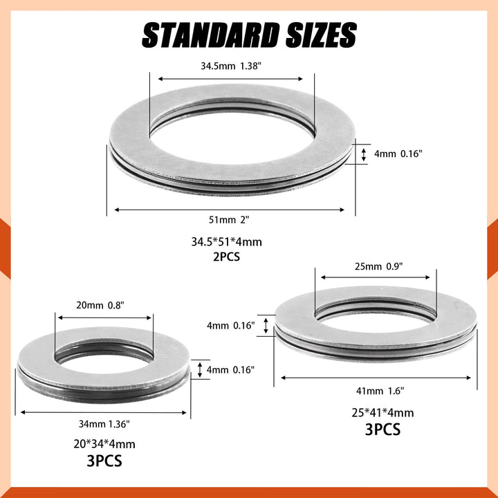 8pcs AXK2035 AXK2542 AXK3552 Thrust Needle Roller Bearings with Washers 20MM 25MM 35MM Bore 35MM 42MM 52MM OD 2MM Thick for Robots, Elevators, Rolling Mills