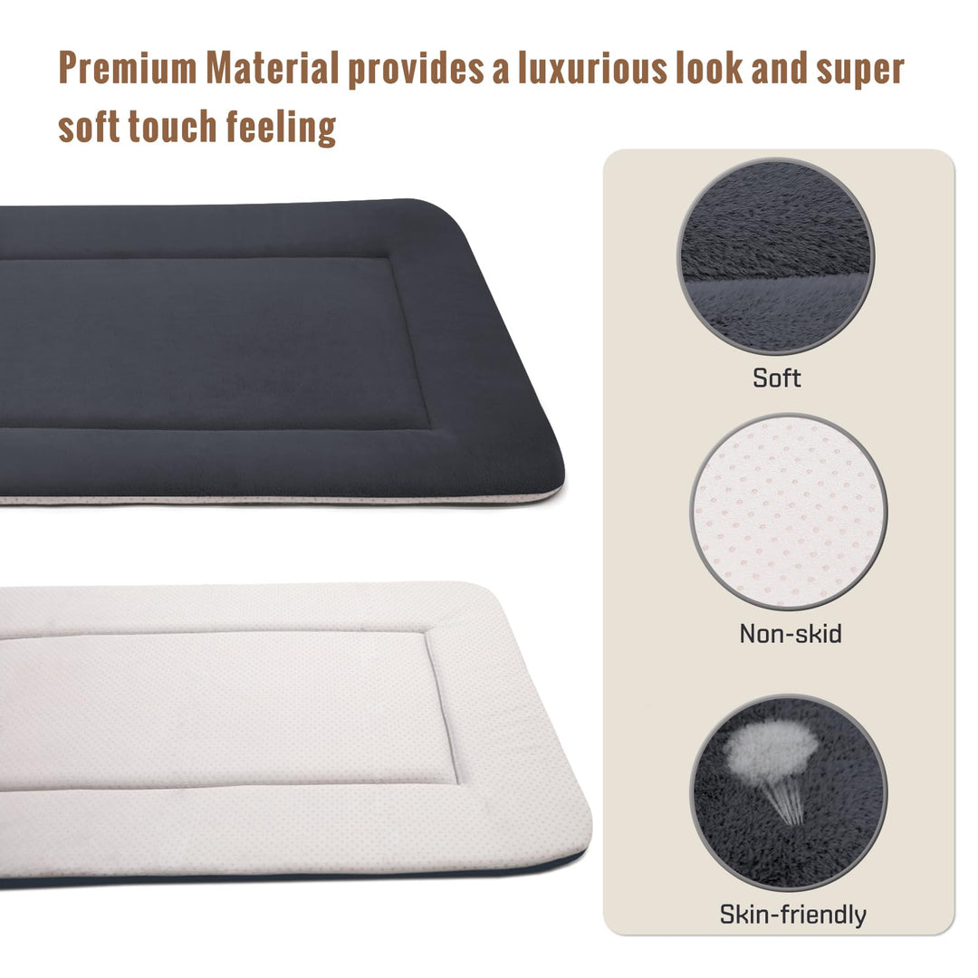 Large Dog Bed Soft Dog Crate Pad Dog Mat, 42 Inches Machine Washable Pet Bed Kennel Pad with Non-Slip Bottom, Dark Gray