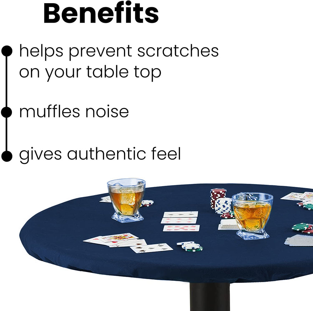 Felt Card Table Game Cover Blue Round Fitted Tablecloth Poker Table Topper Elastic 36 or 42 in to 48 inches (Blue, 36)
