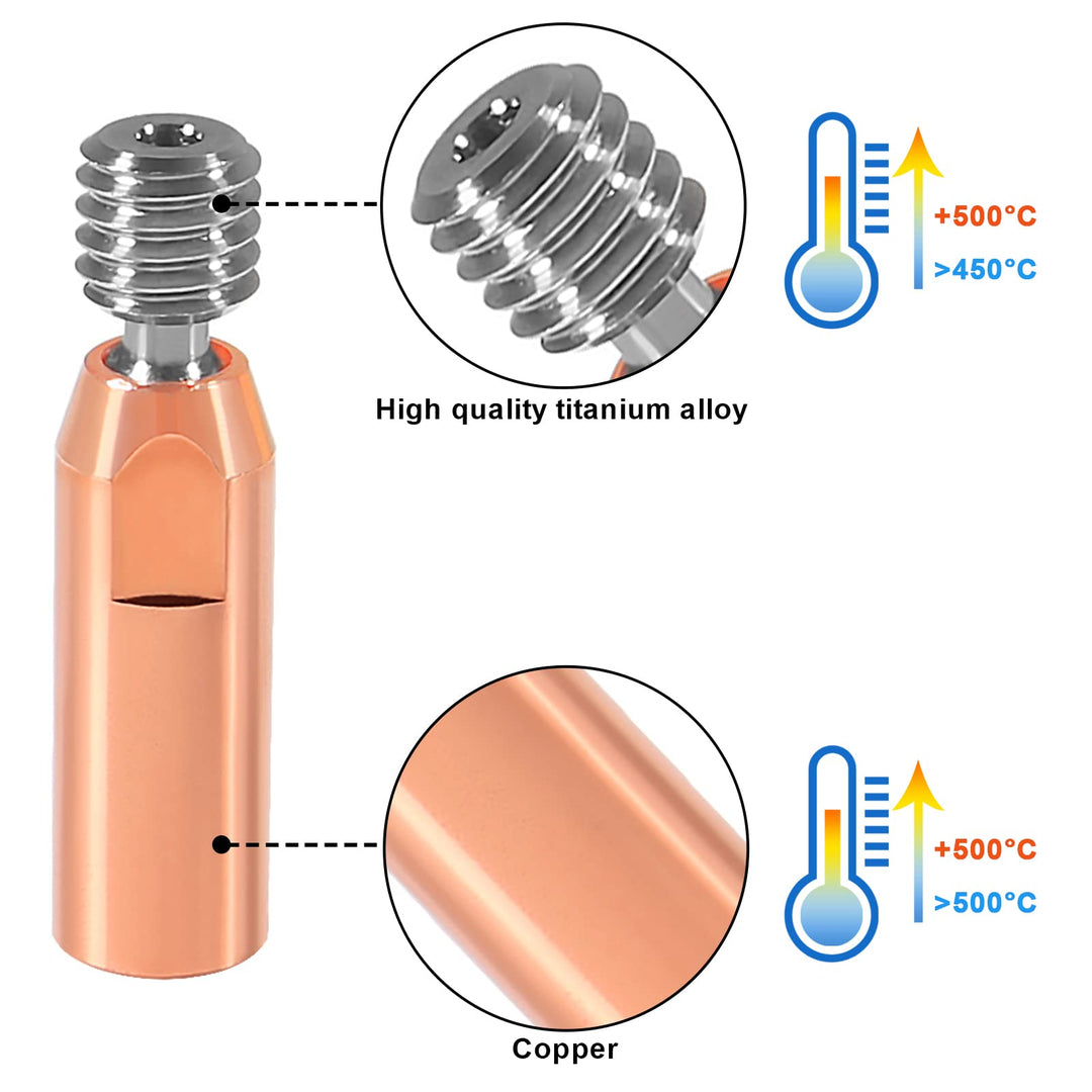 4PCS All Metal Smooth Heatbreak Upgrade Titanium and Copper Bimetal Throat Nozzle for Ender 3 V2 Ender 3 Pro CR10 3D Printer Hotend