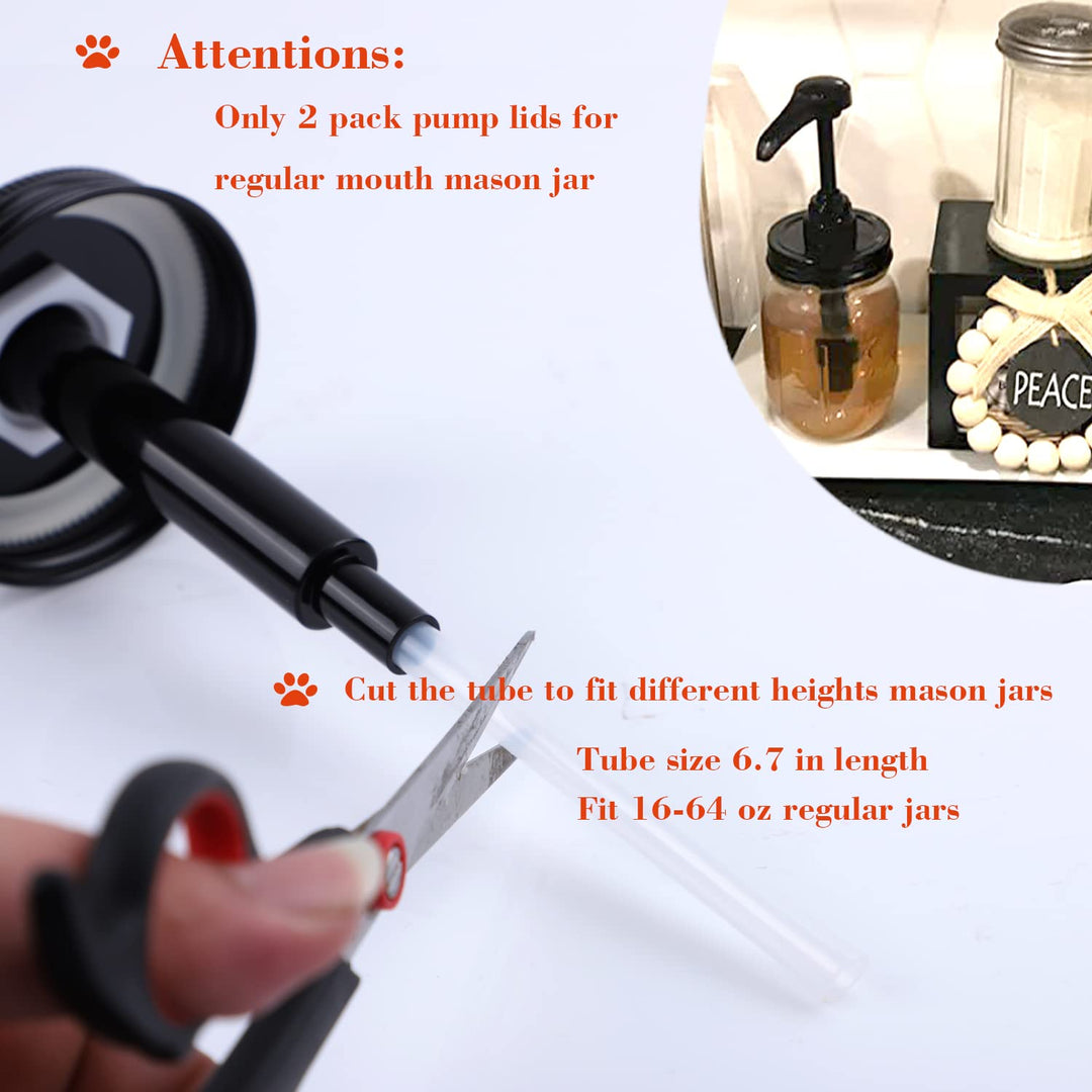 Mason Jar Syrup &amp; Honey Pump Dispenser Lids For Regular Mouth Jar (2 Pack) Coffee Syrup Dispenser Food Grade, Airtight &amp; Leak &amp; Rust Proof Sauce Dispenser Pump Lids (Jar Not Included)