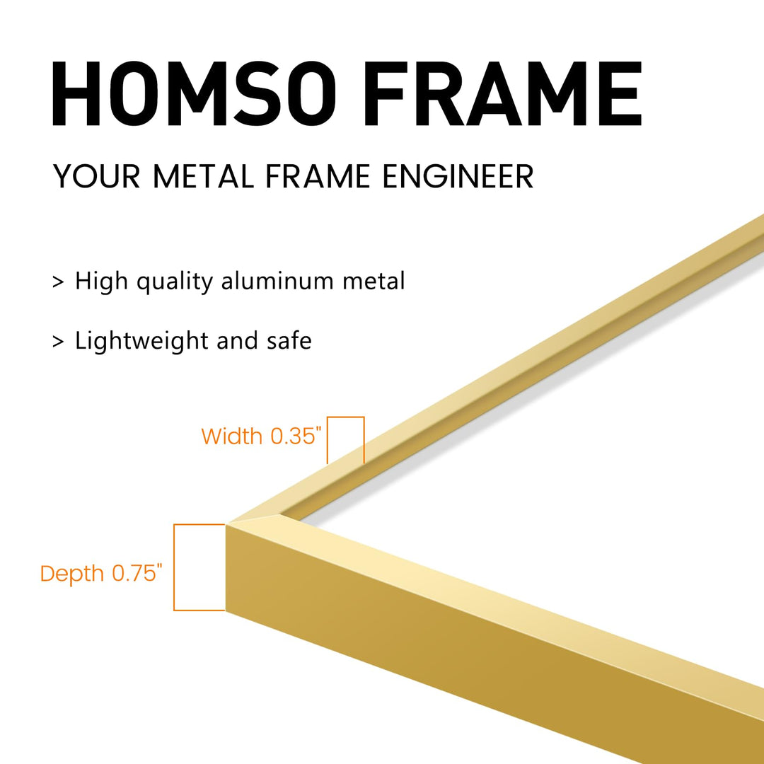 A2 Picture Poster Frame, Display Pictures 16.5x23.4 Without Mat, Thin Border Metal with Plexiglass for Horizontal and Vertical, Gold