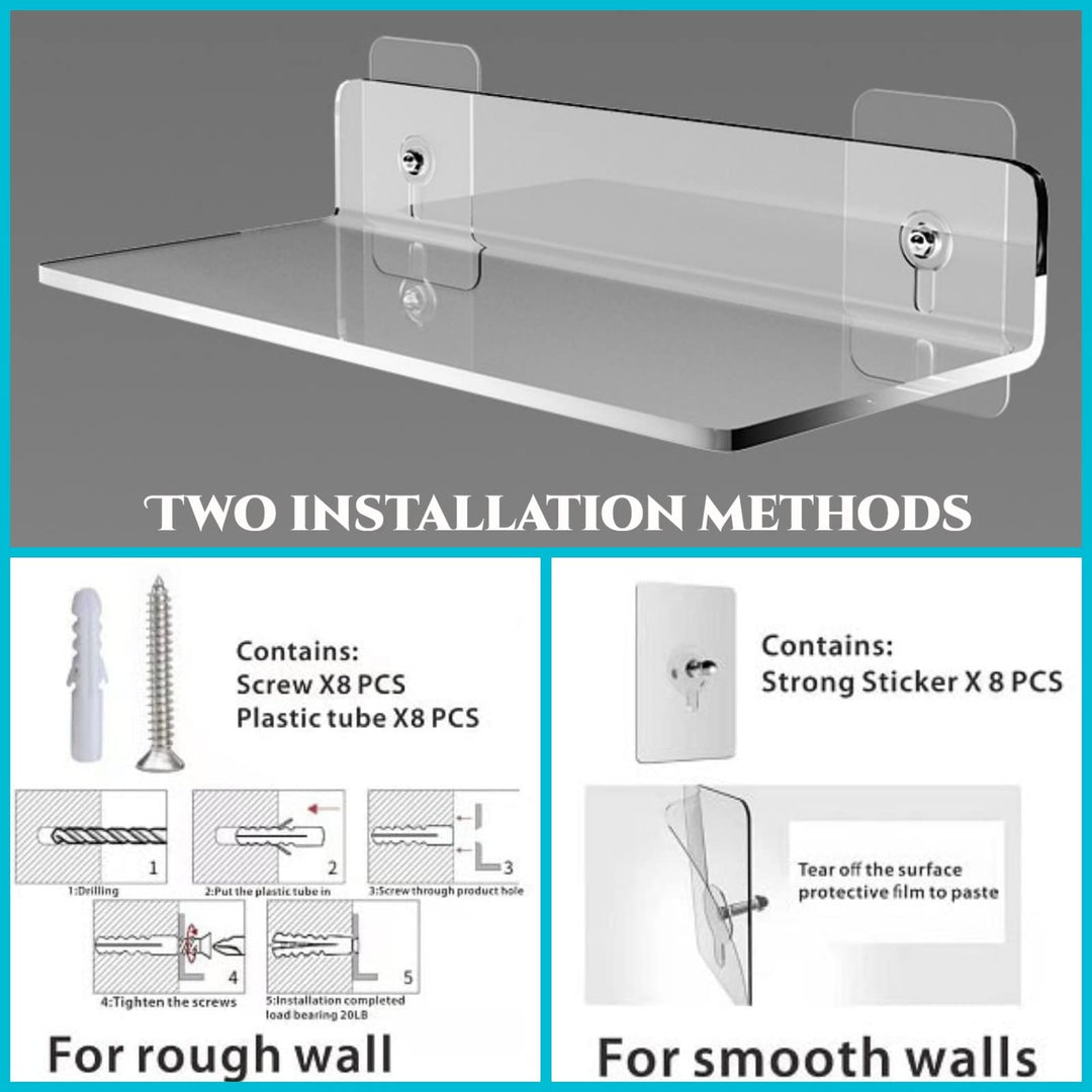 Acrylic Floating Shelves,Bathroom Shower Shelf,No Drill No Damage Wall Mounted,Clear Invisible,Renter Friendly Shelves Can Be Used in Bedroom, Kitchen, Living Room, Bathroom,Office (4 Pack)
