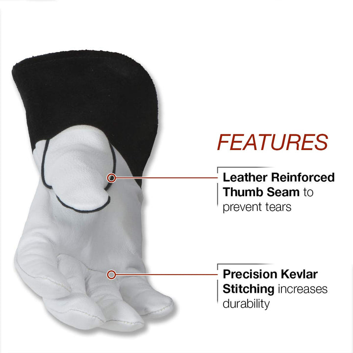 Grain Leather TIG Welding Gloves | High Dexterity | Large | K2981-L, White, Black