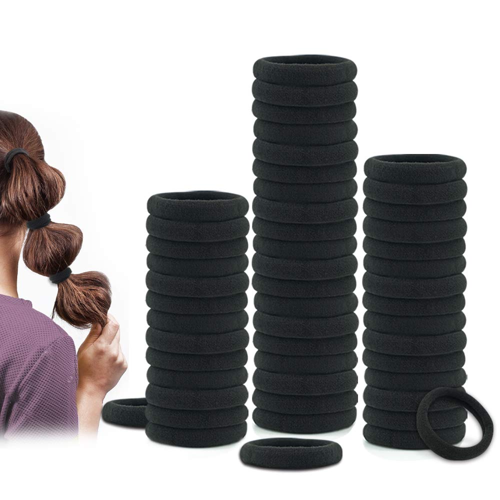 50 Pack Seamless Thick Cotton Hair Rubber Bands, Elastic Durable Ponytail Holders Hair Ties, Ponytail Buns Headbands, No Crease And Damage Hair Accessories For Kids, Girls And Women (Black)
