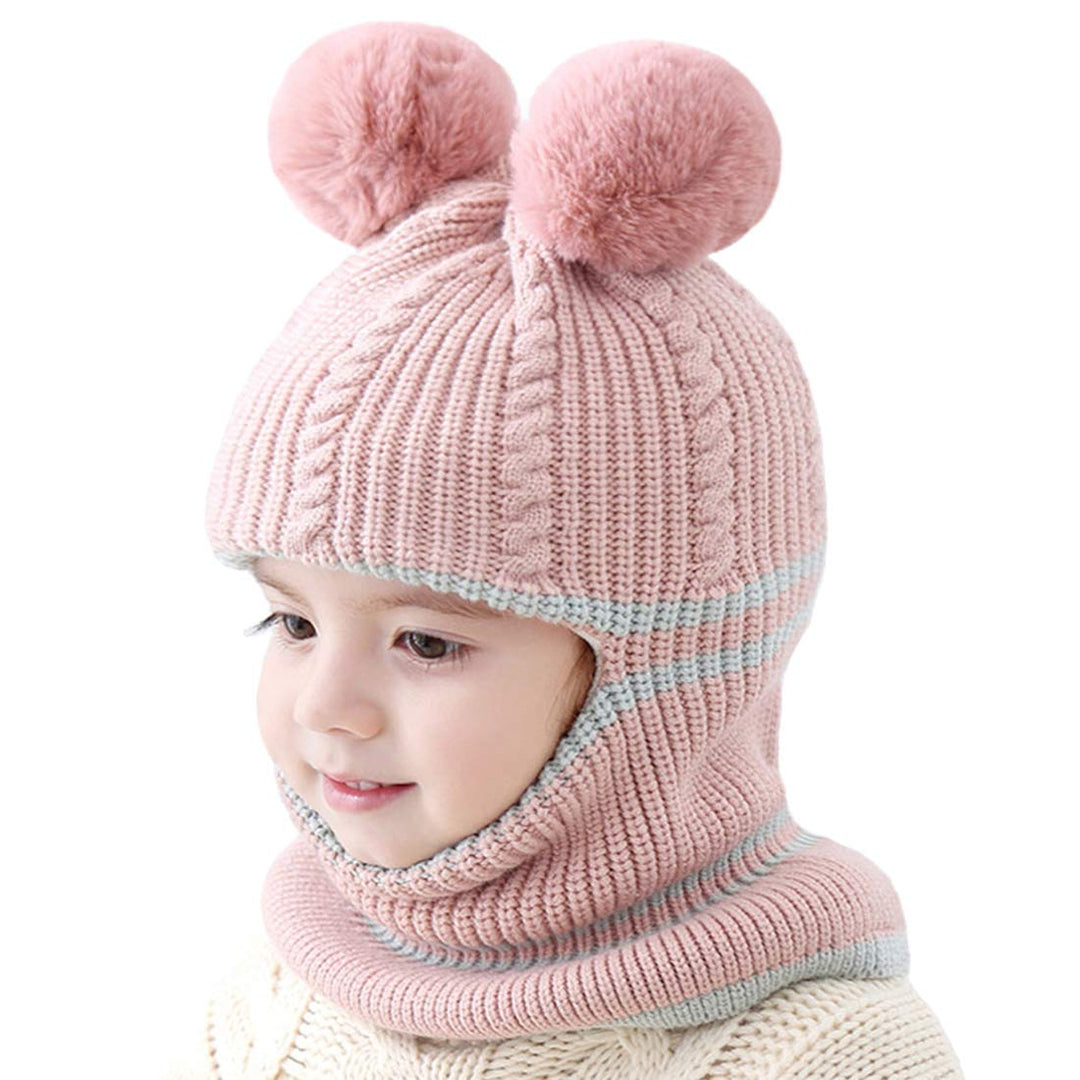 Baby Winter Hat, Toddler Winter Hat, Fleece Lined Girls Boys Infant Winter Hat, Kids Winter Hat Scarf Earflap Hood Skull Caps, 1-4T (Bear Pink)