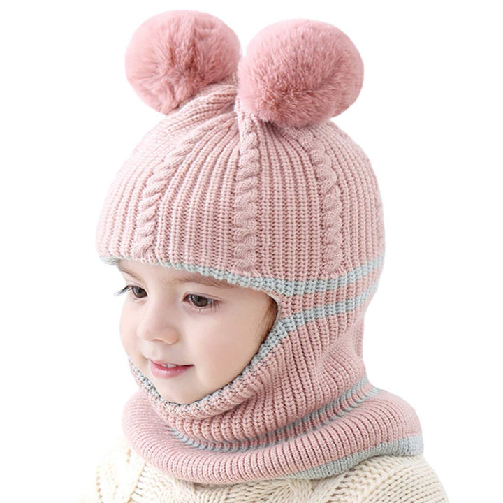 Baby Winter Hat, Toddler Winter Hat, Fleece Lined Girls Boys Infant Winter Hat, Kids Winter Hat Scarf Earflap Hood Skull Caps, 1-4T (Bear Pink)