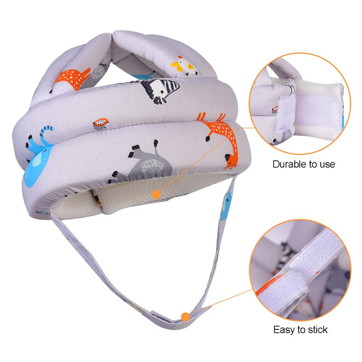 Baby Adjustable Helmet, Lightweight and Soft, Great for Baby Learning to Walk and Crawl. Zoo,Gray