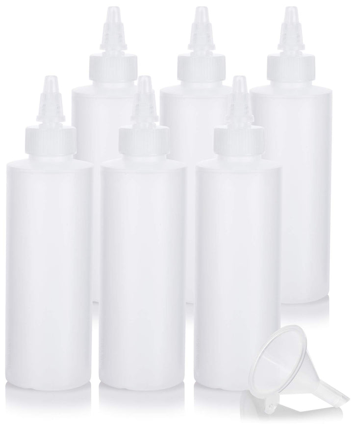 6 oz Clear Natural Refillable Plastic Squeeze Bottle with Twist Top Spout (6 pack)