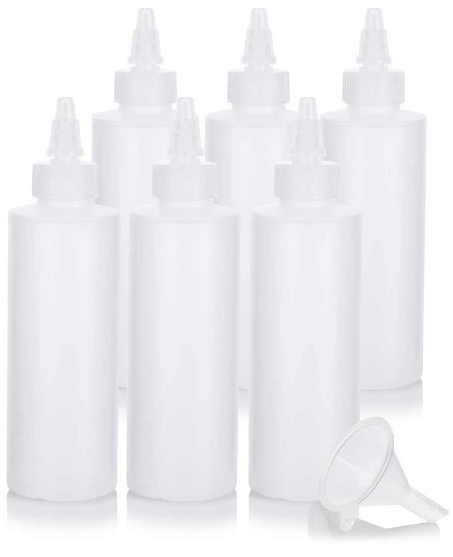 6 oz Clear Natural Refillable Plastic Squeeze Bottle with Twist Top Spout (6 pack)
