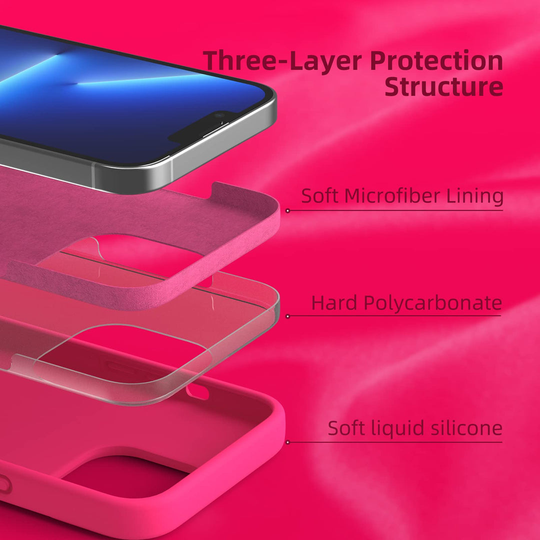 Compatible with iPhone 13 Pro Case, [Drop Protection] [Anti-Fingerprint] Shockproof Liquid Silicone Cover with Microfiber Lining Phone Case for iPhone 13 Pro 6.1 (2021), Hot Pink