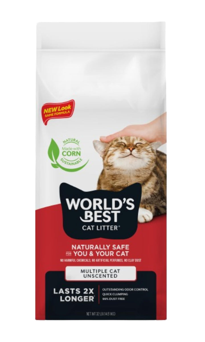 WORLD&#39;S BEST CAT LITTER Multiple Cat Unscented, 32-Pounds - Natural Ingredients, Quick Clumping, Flushable, 99% Dust Free &amp; Made in USA - Long-Lasting Odor Control &amp; Easy Scooping