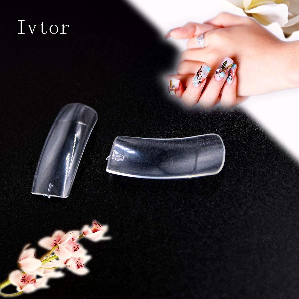 Clear Fake Nailsï¼Å’Traceless Acrylic Nail Tipsï¼Å’ Half Cover Square False Nail With Case for Women Nail Art DIY at Home 500Pcs