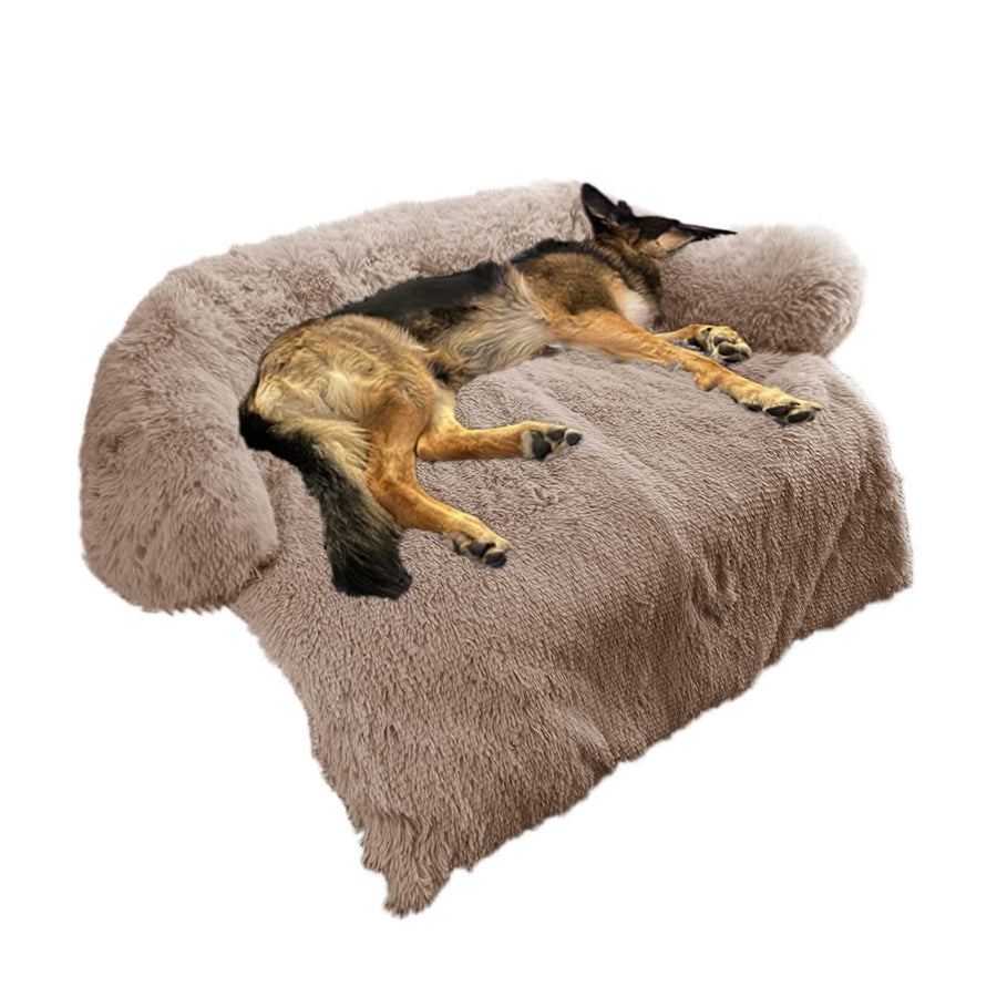 Calming Dog Bed Fluffy Plush Dog Mat for Furniture Protector with Removable Washable Cover for Large Medium Small Dogs and Cats (Large(45x37x6), Camel)