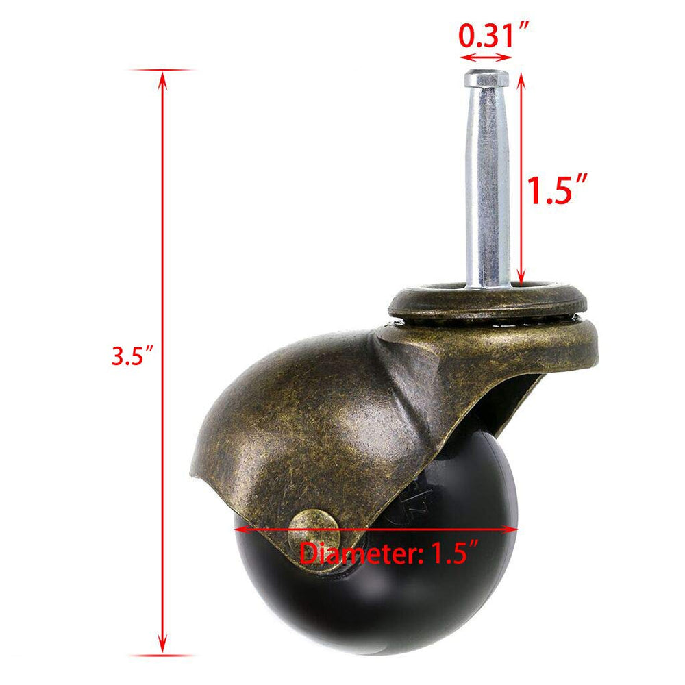 1.5 Inch Ball Caster Stem Caster Wheel with Sockets, Vintage Antique Swivel Caster for Furniture, Sofa, Wood Chair, Cabinet, Pack of 4