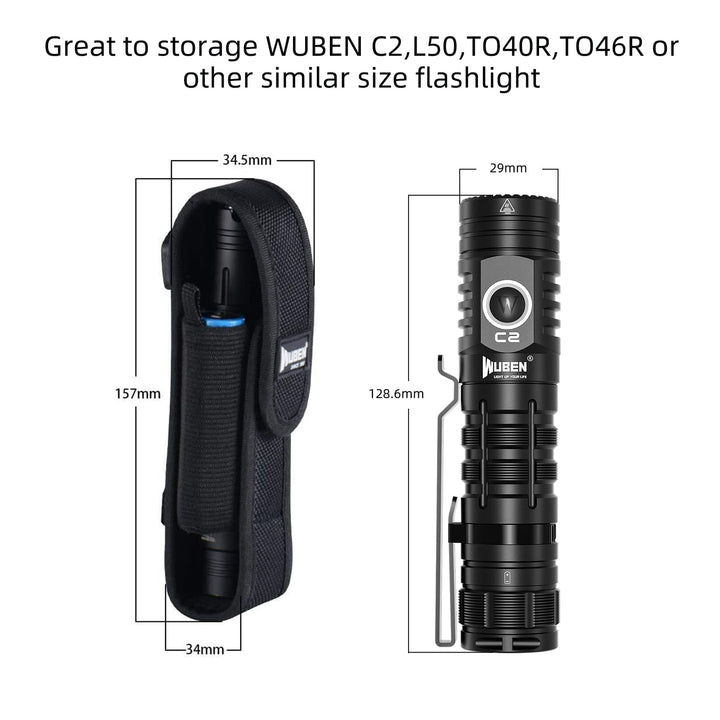 WUBEN Tactical Flashlight Nylon Holster, Adjustable Hea