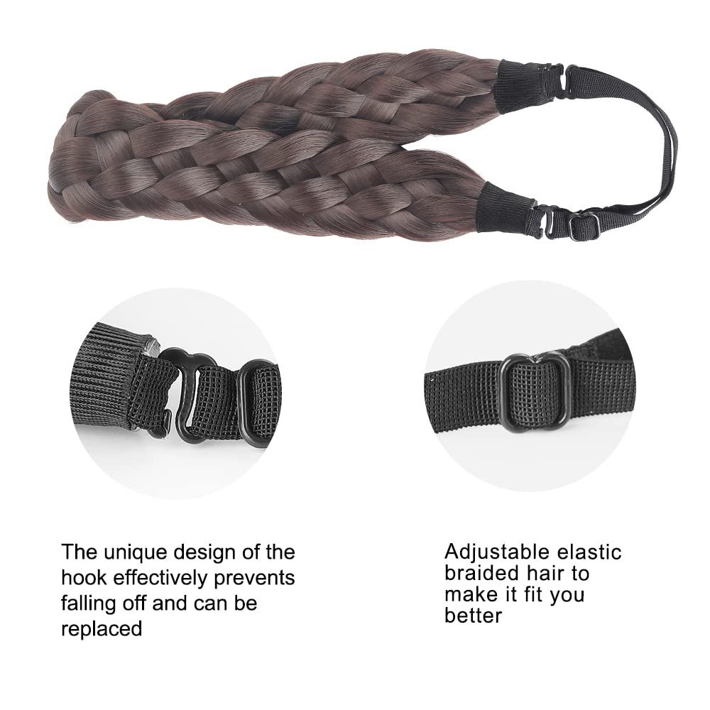 Elastic Synthetic Hair Braid 5 Strands Braids Hair Headbands Plaited Braided Headband (Dark Brown As Image)