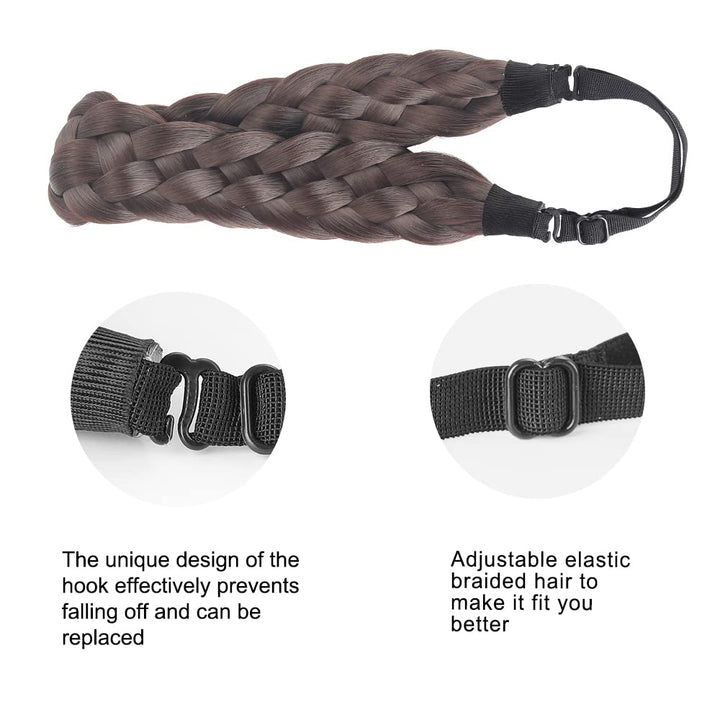 Elastic Synthetic Hair Braid 5 Strands Braids Hair Headbands Plaited Braided Headband (Dark Brown As Image)