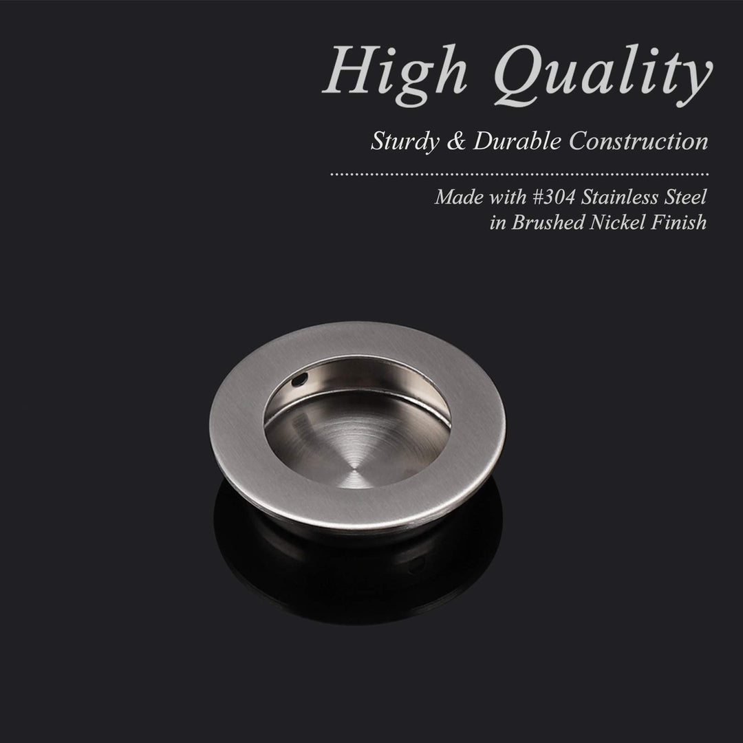 (2 Pack Round Flush Door Pulls Black Recessed Cabinet Handles Stainless Steel Recessed Sliding Door Pulls 2 Inch(50mm) Diameter Closet Door Finger Pulls