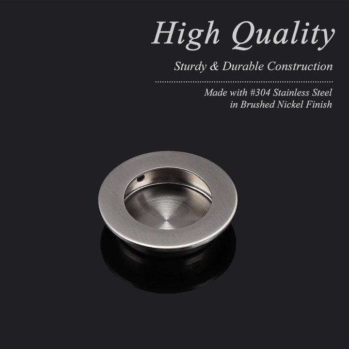 (2 Pack Round Flush Door Pulls Black Recessed Cabinet Handles Stainless Steel Recessed Sliding Door Pulls 2 Inch(50mm) Diameter Closet Door Finger Pulls