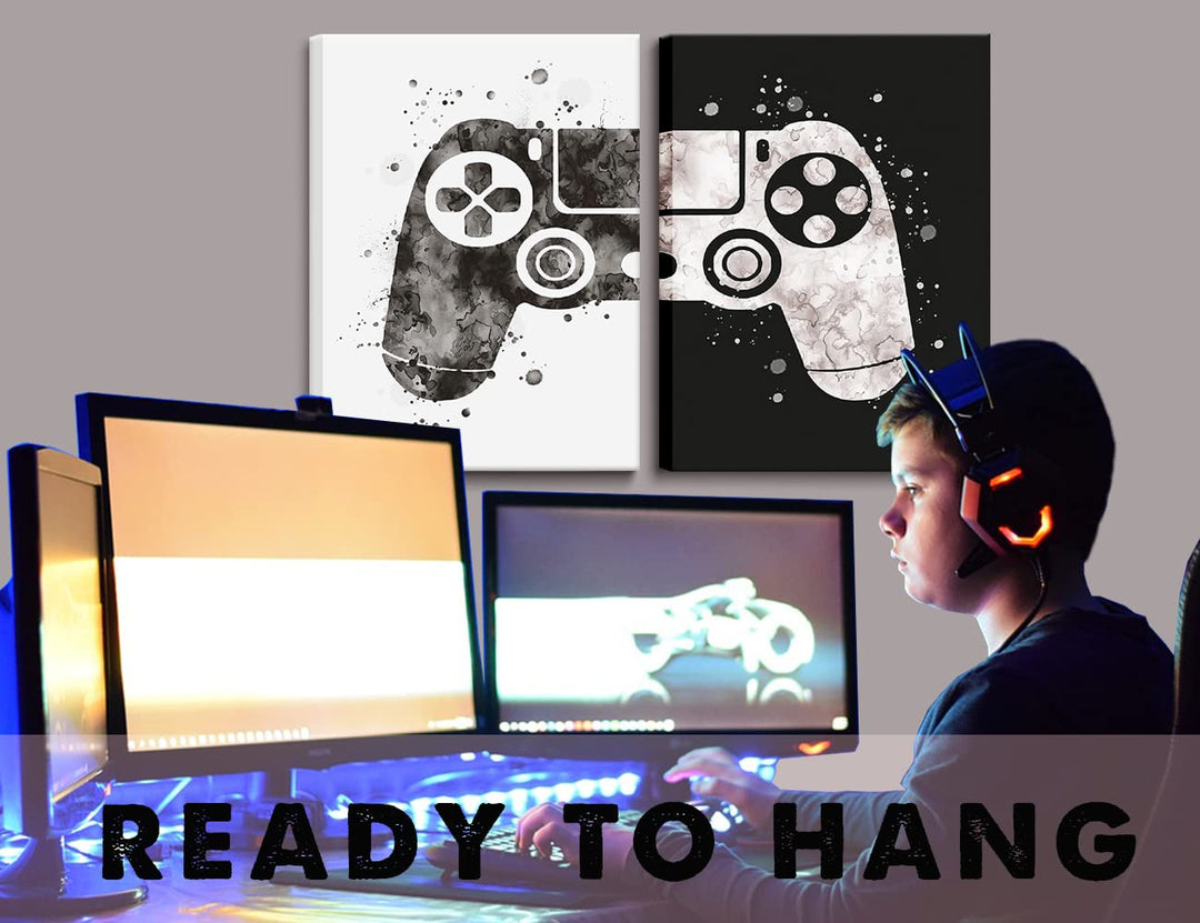 Framed Gaming Room Decor Video Game Themed Wall Art Canvas Framed Black and White Posters Prints Paintings Pictures for Kids Teen Art Gamer Print Poster Boys Decoration Playroom Boy Bedroom Home…