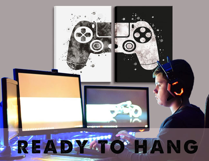 Framed Gaming Room Decor Video Game Themed Wall Art Canvas Framed Black and White Posters Prints Paintings Pictures for Kids Teen Art Gamer Print Poster Boys Decoration Playroom Boy Bedroom Home…