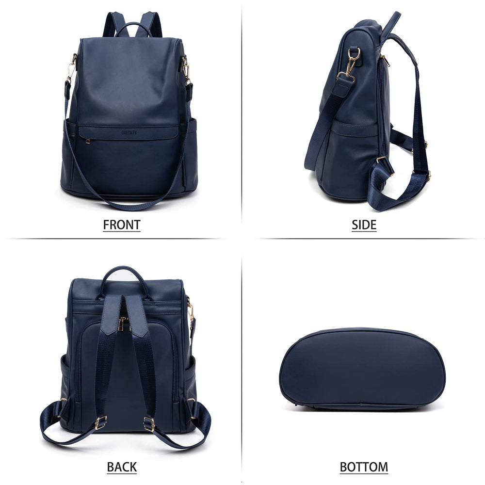 Women Backpack Purse PU Leather Anti-theft Casual Shoulder Bag Fashion Ladies Satchel Bags(Dark Blue Large)