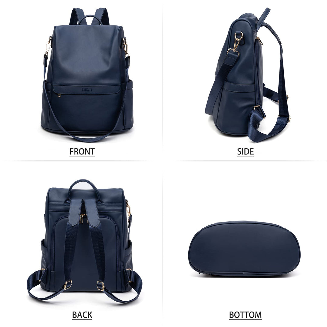Women Backpack Purse PU Leather Anti-theft Casual Shoulder Bag Fashion Ladies Satchel Bags(Dark Blue Large)