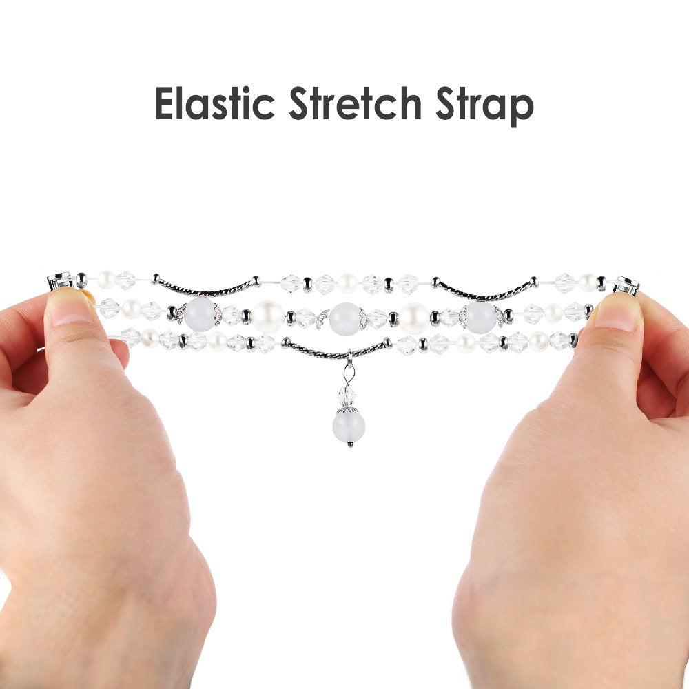 Fashion Elastic Band Compatible with Fitbit Blaze Smartwatch Fitness, Small(6.3) Handmade Beaded Jewelry Bracelet Band Strap Replacement for Fit bit Blaze Women, White