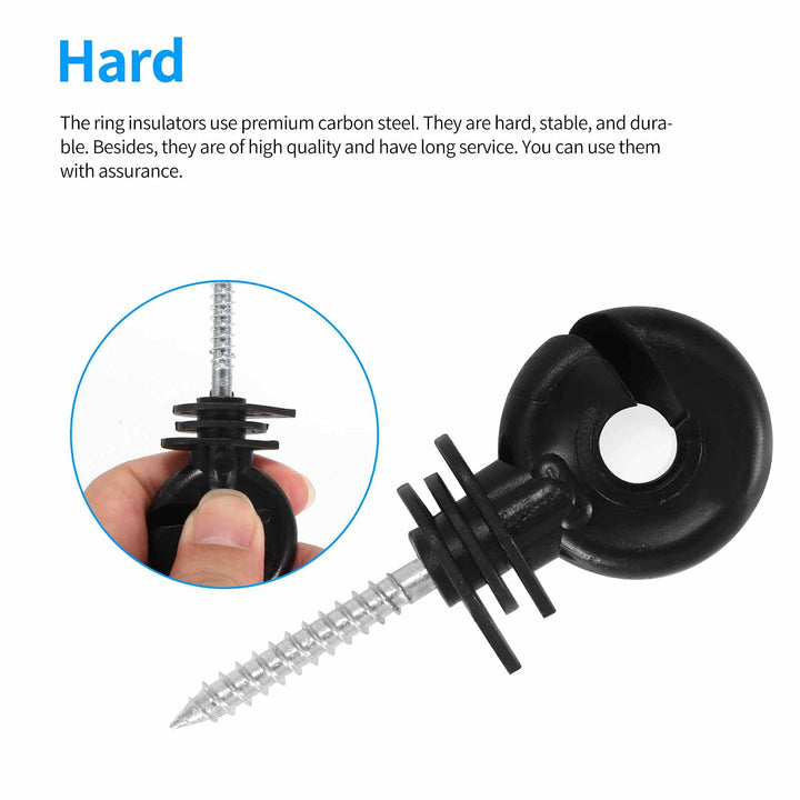 100pcs Black Electric Fence Insulators, Fence Ring Post Wood Post Insulator,Screw in Ring Insulators for Farm Animal Fencing (Grid System Accessories for Animal Husbandry Electronic)