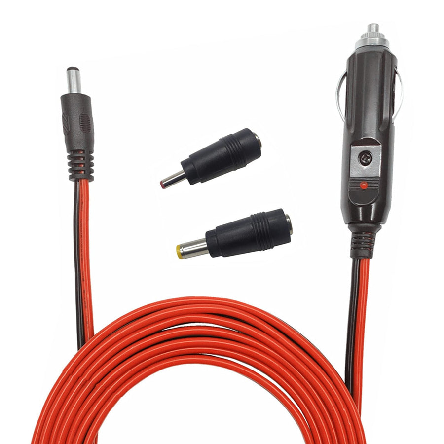 DC Car Charger Cable - DC 5.5mm x 2.1mm Connector to Cigarette Lighter Male Plug with Extra 2 Connectors 12-24V DC Car Charger Auto Power Supply Cord 15A for Portable DVD Player, Car, Camera