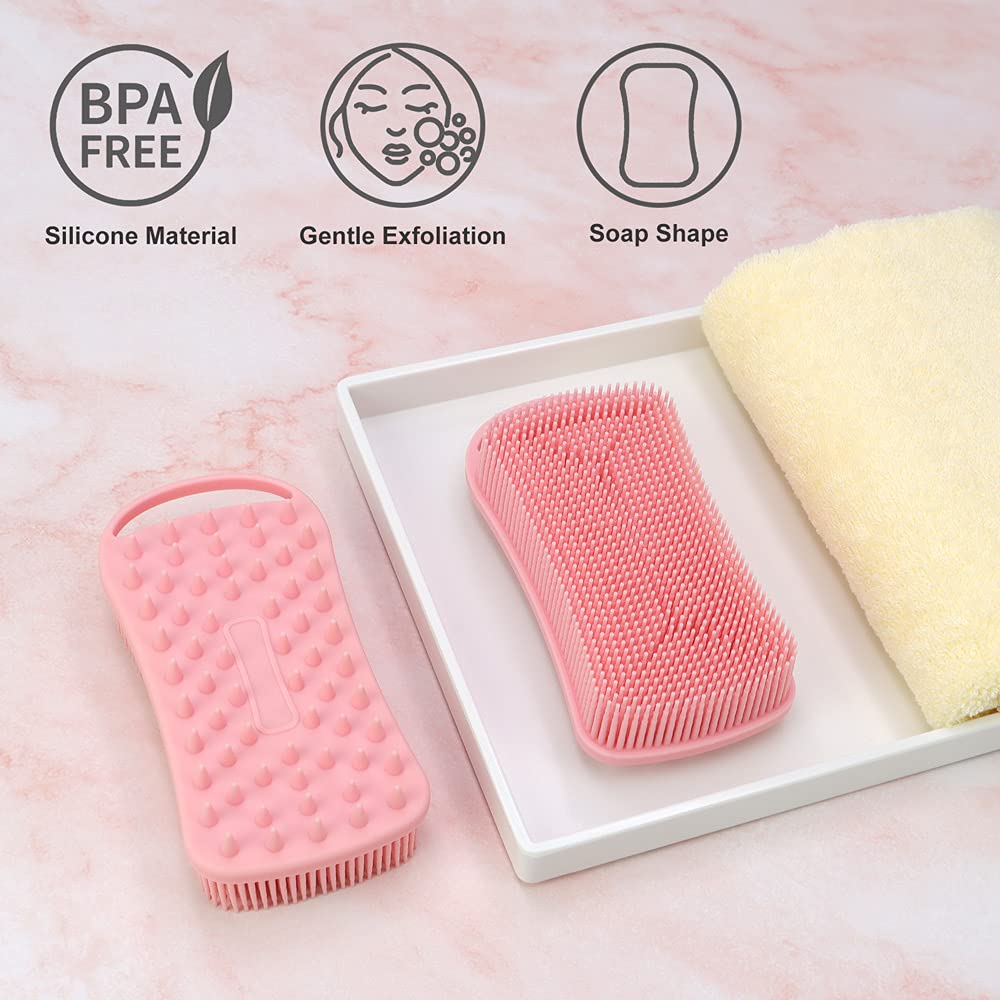 Silicone Body Scrubber, 2 in 1 Shower Scrubber for Body, Soft Silicone Loofah for Sensitive Skin, Silicone Scalp Massager, Portable Travel Loofah, Lathers Well, More Hygienic
