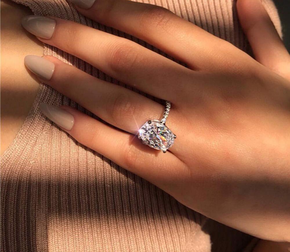 Classic Promise Ring 925 Sterling Silver Oval Cut 3ct AAA CZ Zircon Engagement Rings for Women Cubic Zirconia Promise Halo Solitaire Engagement Ring Size 6-10 (US Code 9)
