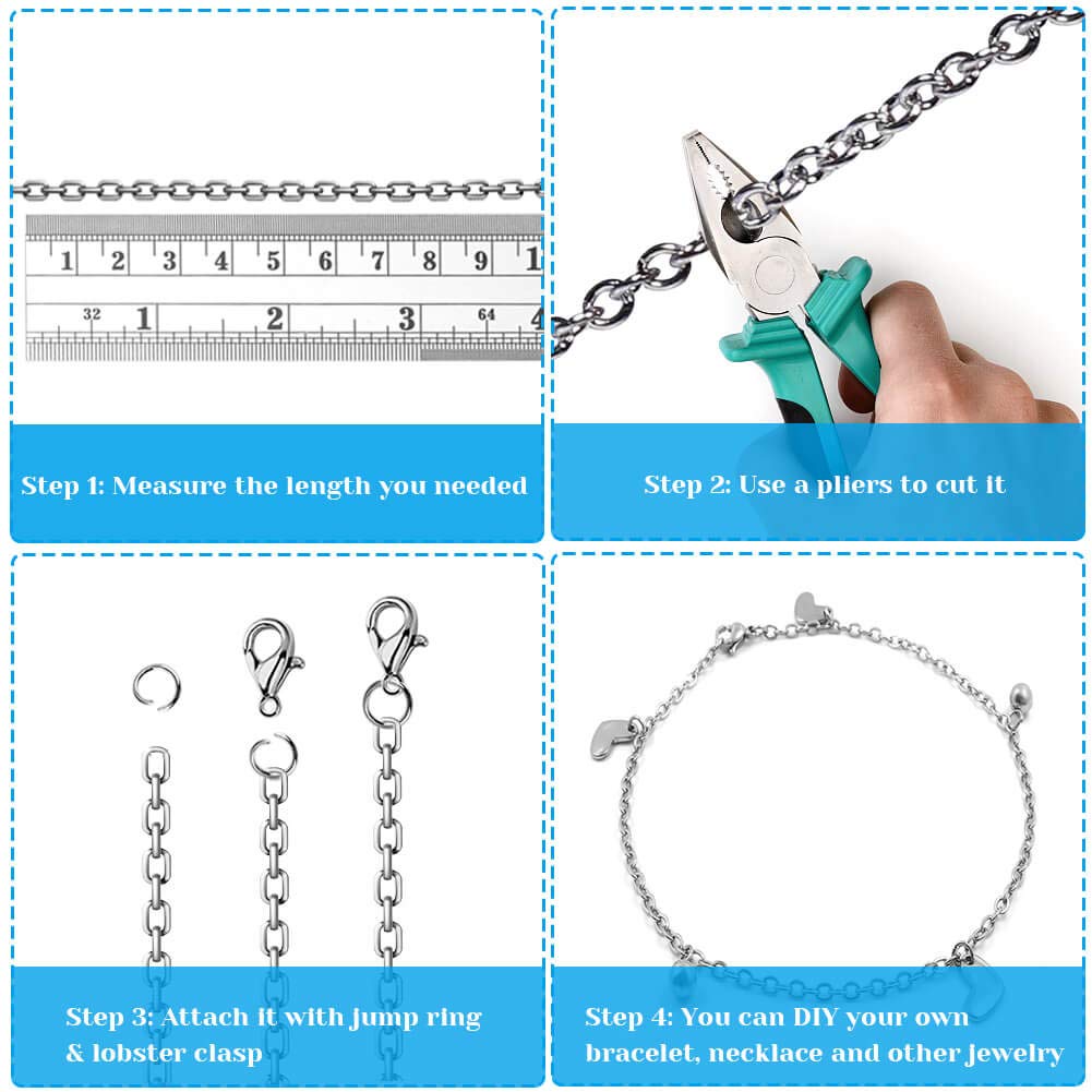 50 Feet Stainless Steel Chains for Jewelry Making, Anez