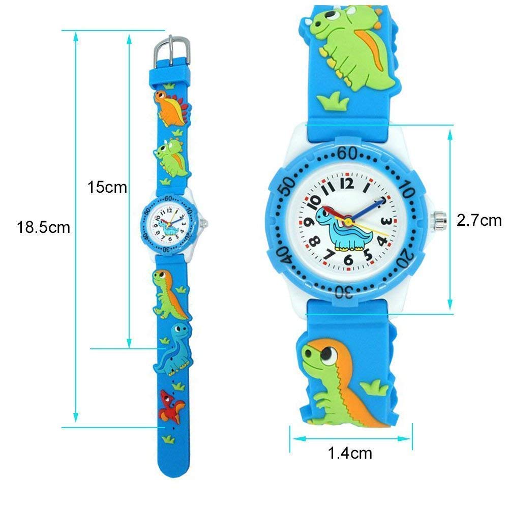 Kids Watch for Boys Girls, Toddler Watch Digital Analog Wrist Waterproof Watches with 3D Cute Cartoon Silicone Band, Best Gift for 3-10 Years Old Childrens (A Dinosaur Blue)