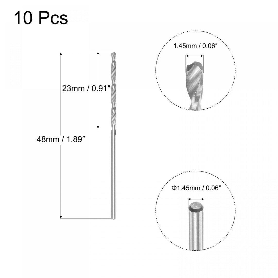 10 Pcs 1.45mm HSS(High Speed Steel) W6542 Micro Drill Bits, Fully Ground Jobber 48mm Length Drill Bit for Mild Steel Copper Aluminum