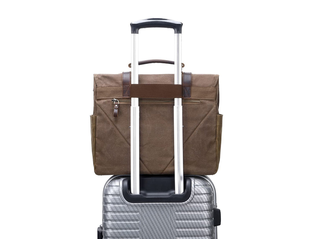 Messenger Bag for Men, 15.6 Inch Waterproof Vintage Genuine Leather Laptop Briefcase Waxed Canvas Large Computer Satchel bag Travel Leather Shoulder Work Bag with Key Bag (Brown)