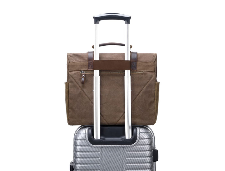 Messenger Bag for Men, 15.6 Inch Waterproof Vintage Genuine Leather Laptop Briefcase Waxed Canvas Large Computer Satchel bag Travel Leather Shoulder Work Bag with Key Bag (Brown)