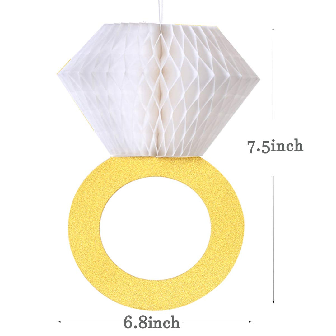 Bachelorette Party Decorations|Bridal Shower Supplies| Honeycomb Ring Hanging Decorations,Glitter Gold Diamond Ring,Perfect for Engagement Wedding Party and Bridal Shower