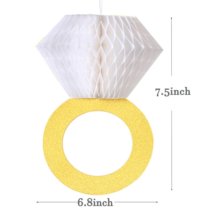 Bachelorette Party Decorations|Bridal Shower Supplies| Honeycomb Ring Hanging Decorations,Glitter Gold Diamond Ring,Perfect for Engagement Wedding Party and Bridal Shower