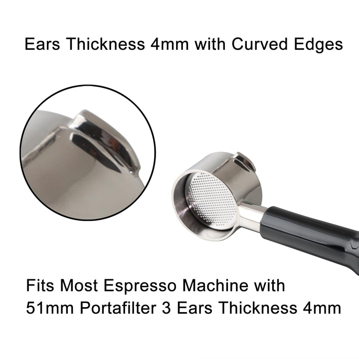 51mm Bottomless Portafilter Compatible with Gevi Espresso Machine, 51mm portafilter 3 ears with Prongs Thickness 4mm