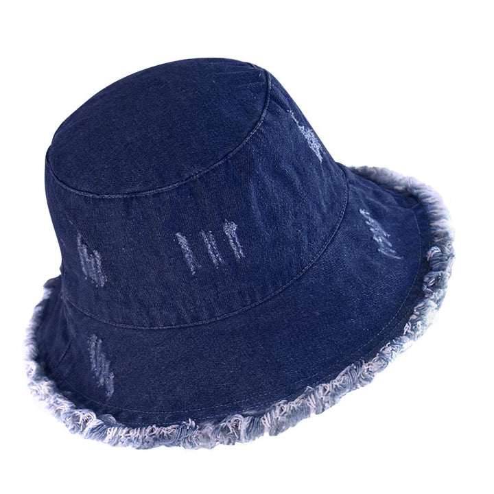 Fray Blue Jean Bucket Hat for Women Retro Mens Fringe Brim Denim Fisherman Caps Packable Spring Summer Sun Hat