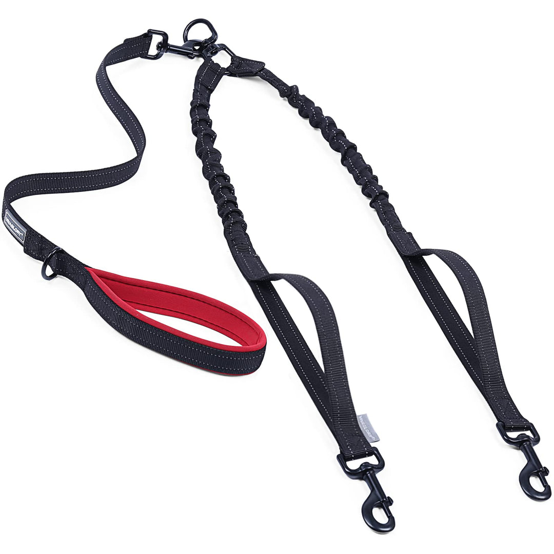 Double Dog Leash, Two Dog Leash No Pull &amp; Tangle Free Bungee Dog Leash, Dual Dog Leash with Traffic Handles Reflective for Medium to Large Dogs for Daily Walking &amp; Training