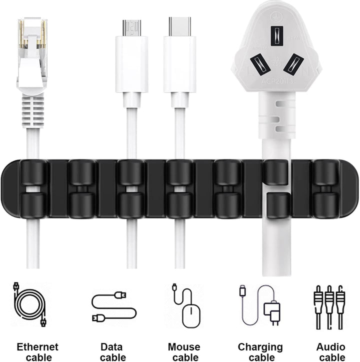 Upgraded Cable Holder, Cable Management Cord Organizer Clips Silicone Self Adhesive for Desktop USB Charging Cable Power Cord Bedside Wire PC Office Home (3/5/7 Slot,Black)