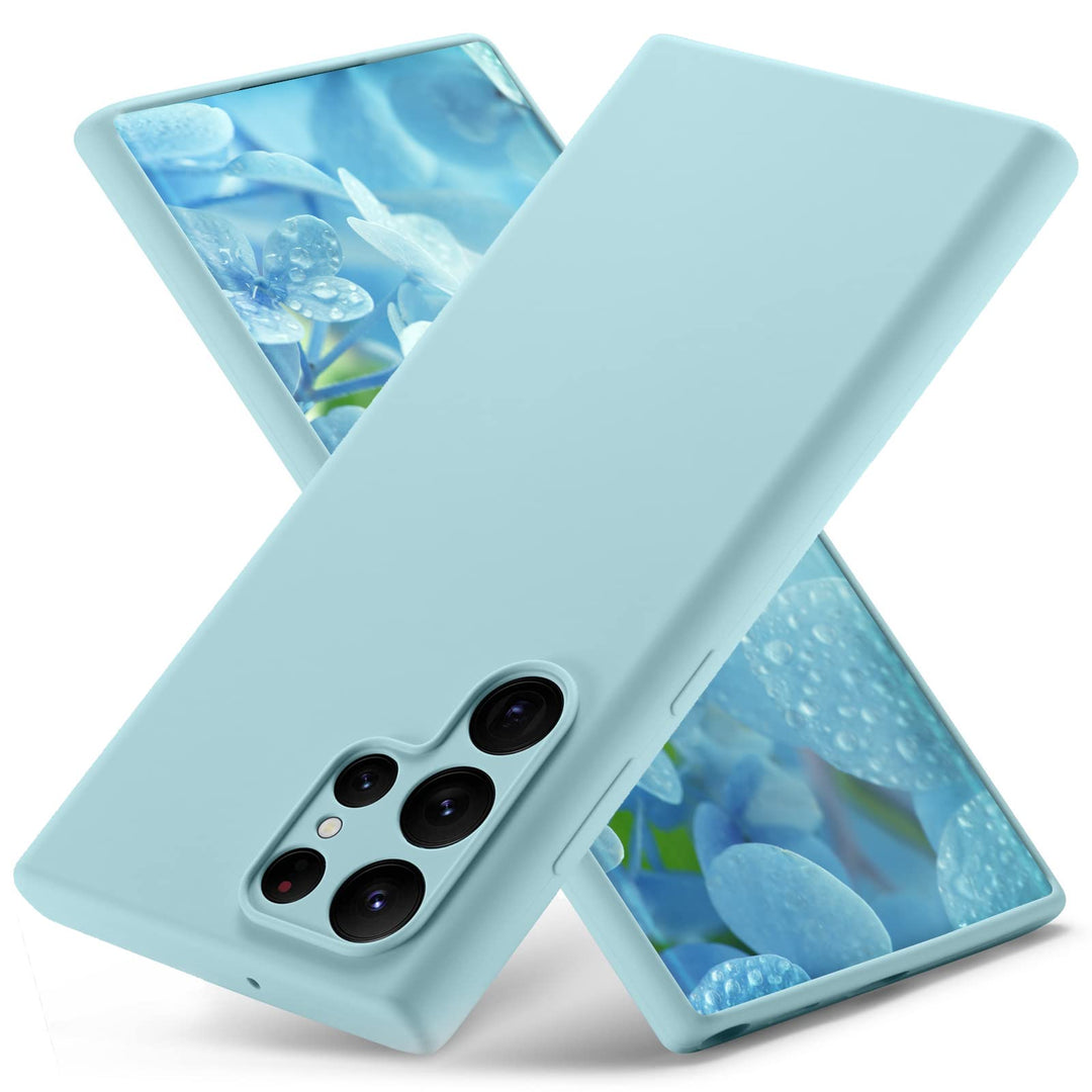Compatible with Samsung Galaxy S22 Ultra Case Liquid Silicone, Skin Touch Gel Rubber Case with Soft Microfiber Lining, Cute Slim Full Camera Protection Cover, Light Blue